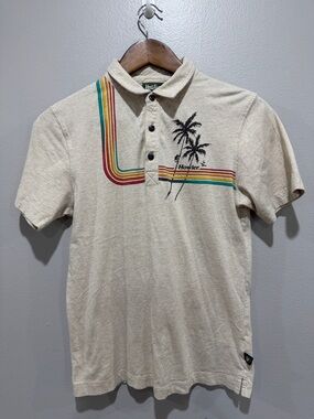 Howler Brothers Cream Polo with Retro Stripe and Palm Motif